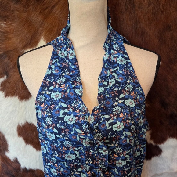 CAbi Blue Floral Halter Tank Top - Picture 2 of 9